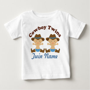 Doppeljungen-personalisierter Cowboy-Baby-T - Baby T-shirt