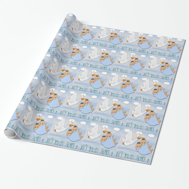 Doppeljungen - Storch-Babyparty-Packpapier Geschenkpapier (Ungerollt)