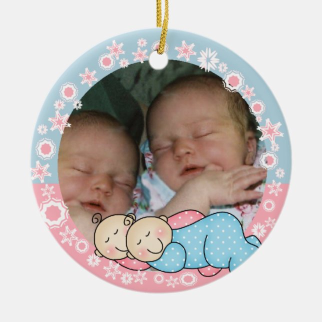 Doppeljungen-und Mädchen-1. Weihnachtsverzierung Keramikornament (Vorne)