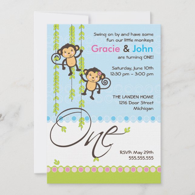 Doppeljungen-und Mädchen-erste Einladung (Vorderseite)