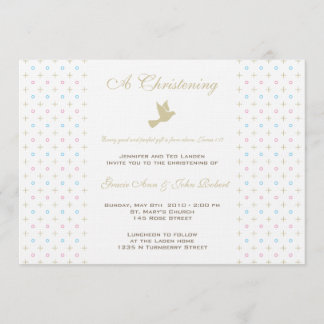 Doppeljungen-und Mädchen-Taufeinladung Einladung