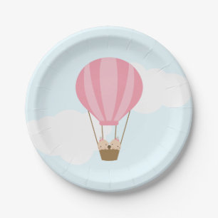 Doppelmädchen in der Heißluft-Ballon-Babyparty Pappteller