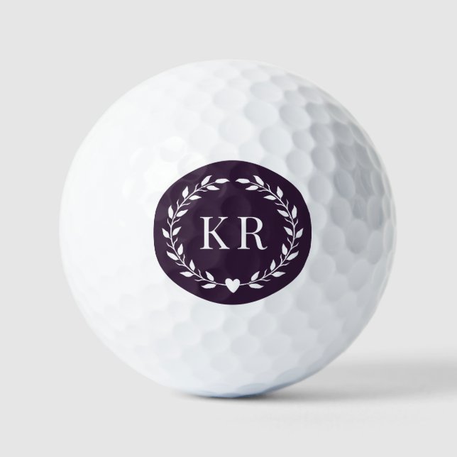 Doppelmonogram Initials Lila Laurel Golfball (Vorderseite)