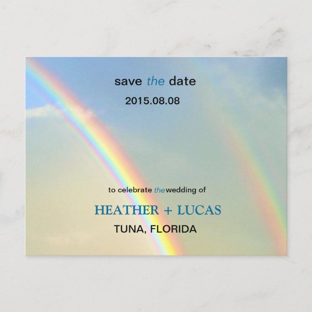Doppelreainbow Save the Date Postkarte (Vorderseite)