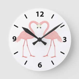 Doppelrosa Flamingo Runde Wanduhr