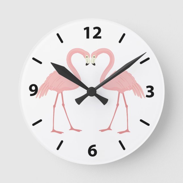 Doppelrosa Flamingo Runde Wanduhr (Vorderseite)