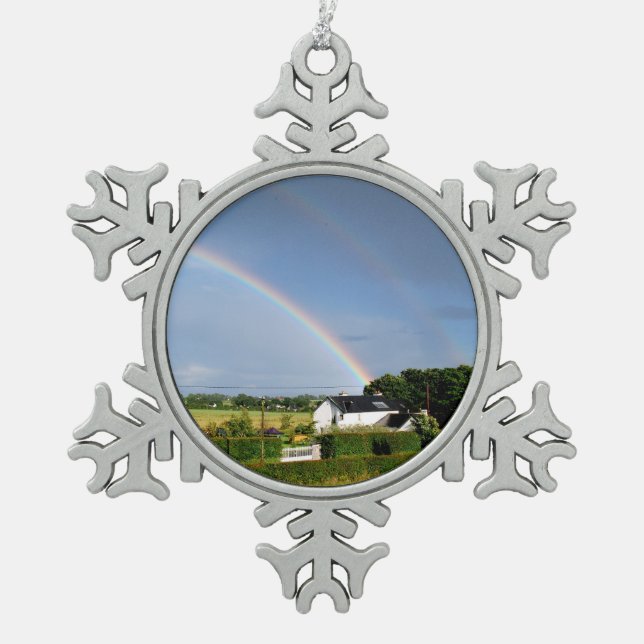 Doppelschleife Schneeflocken Zinn-Ornament (Vorderseite)