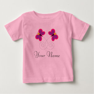 Doppelschmetterlings-personalisierte Mädchen Baby T-shirt