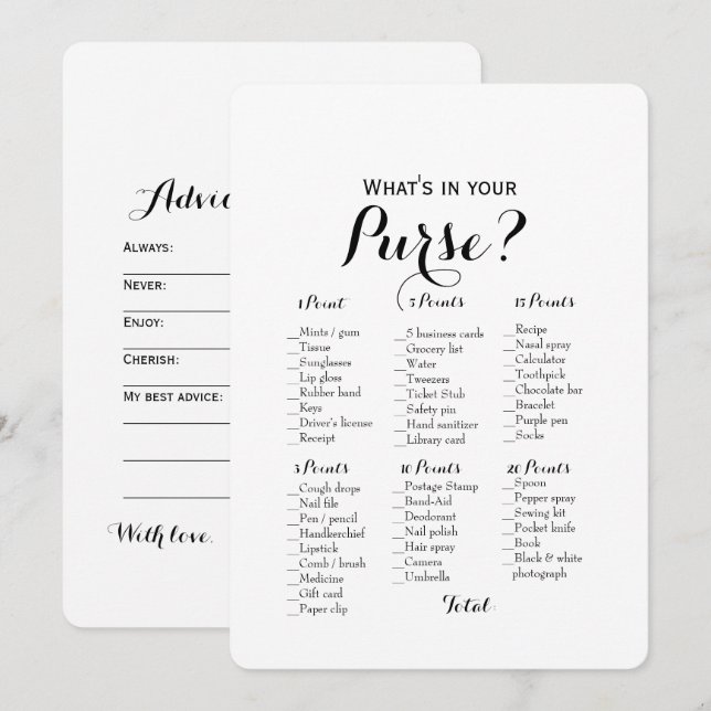 Doppelseite - 2 Brautparty Games Pursuit | Wünsche Einladung (Vorne/Hinten)