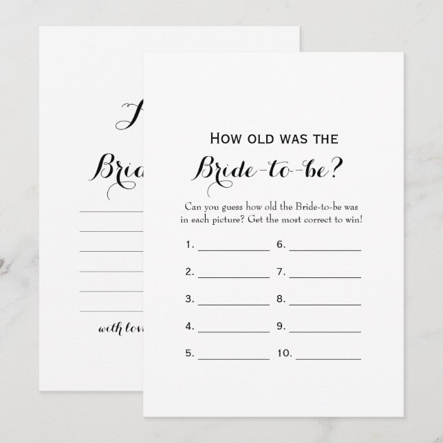 Doppelseitig - 2 Brautparty Game-Wie alt| Beratung Einladung (Vorne/Hinten)