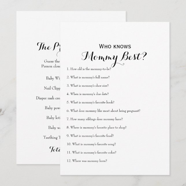 Doppelseitige - 2 x Baby-Duschspiele Einladung (Vorne/Hinten)