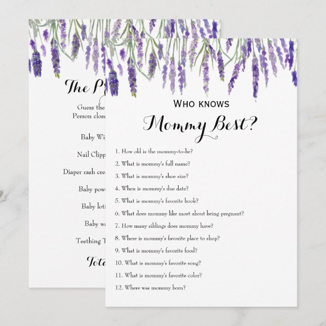 Doppelseitige - 2 x Baby-Duschspiele Einladung (Vorne/Hinten)