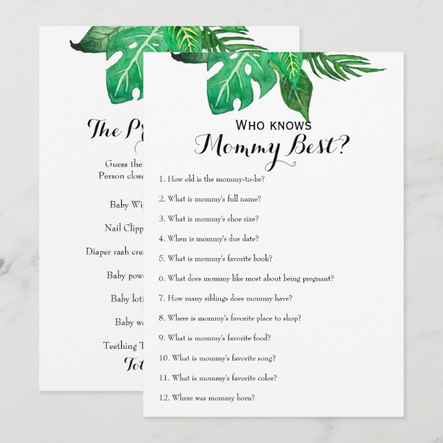 Doppelseitige - 2 x Baby Shower Games Einladung (Vorne/Hinten)