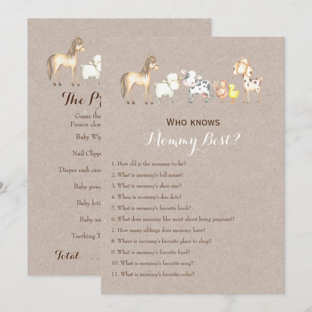 Doppelseitige - 2 x Baby Shower Games Einladung (Vorne/Hinten)