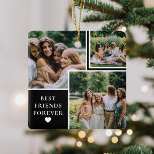 Doppelseitige 4-Foto- & Bestie-Zitat-Erinnerung Keramikornament