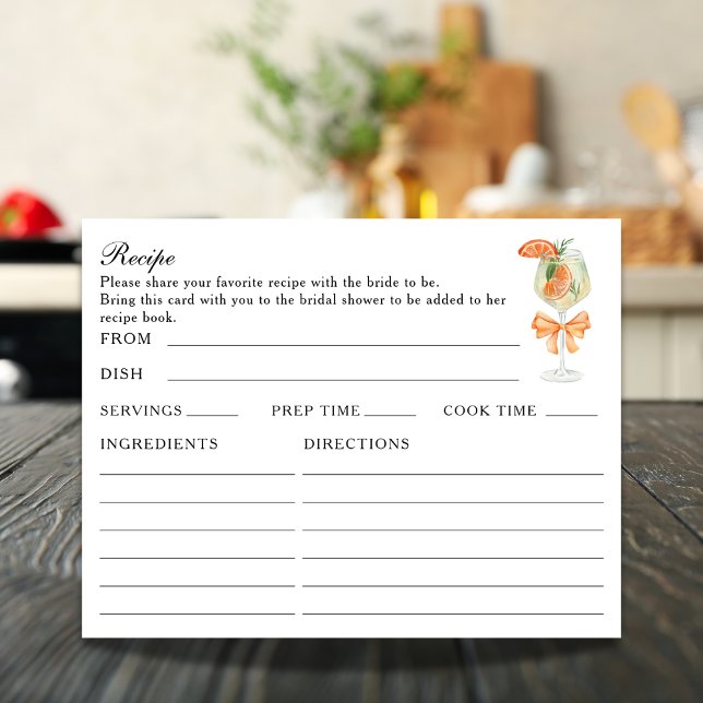 Doppelseitige Aperol Spritz Bridal Rezept Card Begleitkarte (Von Creator hochgeladen)