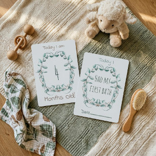 Doppelseitige Baby Milestone Card Blumengrenze Einladung