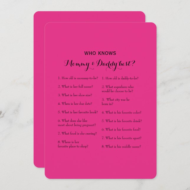 Doppelseitige Babyduschspiele - Ratschläge | Wer w Einladung (Vorne/Hinten)