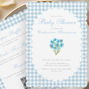 Doppelseitige Babyparty-Einladung Blaue Blumen Einladung