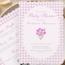 Doppelseitige Babyparty-Einladung Rosa Blumen