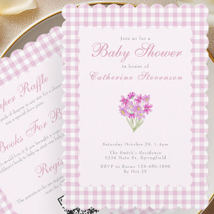 Doppelseitige Babyparty-Einladung Rosa Blumen Einladung