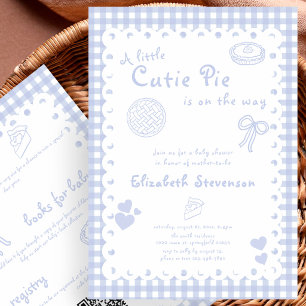 Doppelseitige blaue Gingham-Cutie-Pie-Baby-Party Einladung