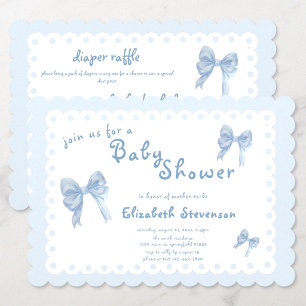 Doppelseitige blaue Schleifen-Baby-Einladung Einladung