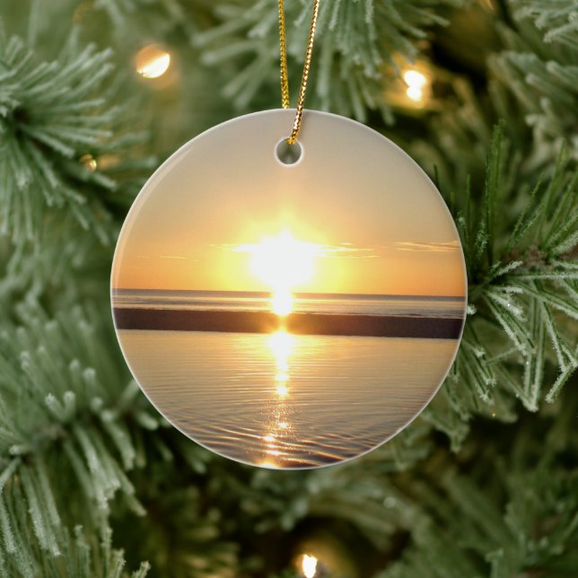 Doppelseitige Cape Cod Sunset Fotografie Weihnacht Keramik Ornament (Baum)