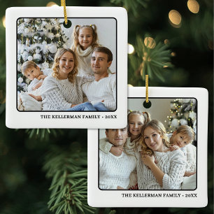 Doppelseitige Familien-Weihnachtsdekoration mit zw Keramikornament