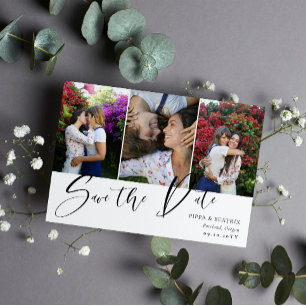 Doppelseitige Foto-Collage Hochzeit speichern Sie Save The Date