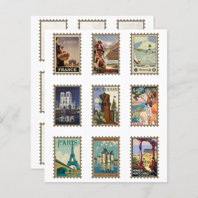 Doppelseitige französische Travel Postage Briefmar (Vorne/Hinten)