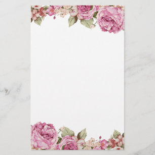 Doppelseitige Grenze mit rosa Rosen-Malerei Briefpapier