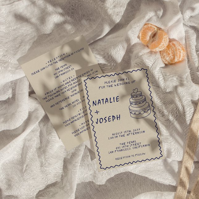 Doppelseitige handgeschriebene Retro Cake Moderne  Einladung (Von Creator hochgeladen)