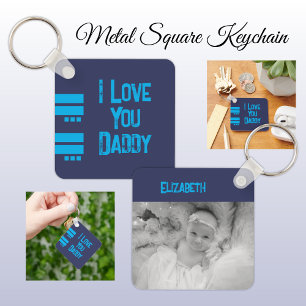 Doppelseitige Liebes-Daddy-Name-Navy-Blue-Foto Schlüsselanhänger