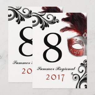 Doppelseitige Masquerade-Tischnummern Einladung