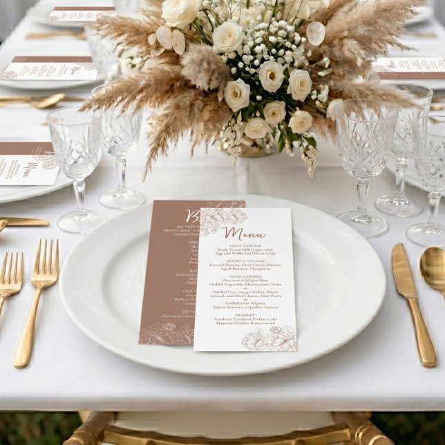 Doppelseitige Mocha Mousse Boho Blumenhochzeit Bar Menükarte (Von Creator hochgeladen)