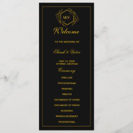 Doppelseitige Programmkarte Schwarz/Gold Monogramm Programm