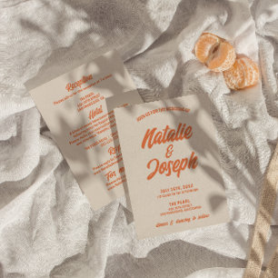 Doppelseitige Retro-Farbige Fette Helle Hochzeit Einladung