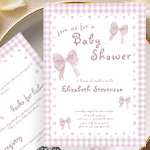 Doppelseitige rosa Gingham-Baby-Einladung