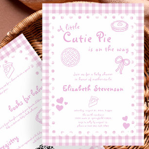 Doppelseitige rosa Gingham-Cutie-Pie-Baby-Party-Ei Einladung