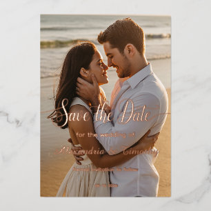 Doppelseitige Rosen-Goldfolie Save-the-Date-Foto Folieneinladung