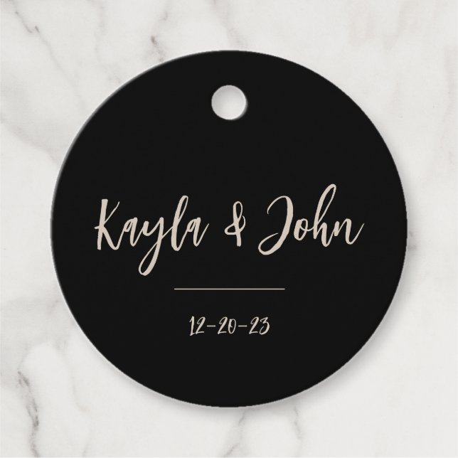 Doppelseitige Schwarze Gastgeschenk Hochzeit Danke Geschenkanhänger (Vorderseite)