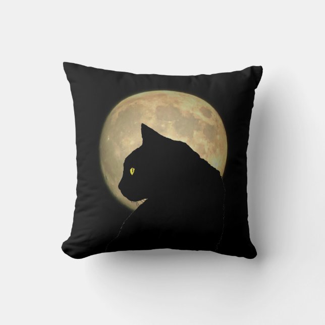 Doppelseitige schwarze Katze und Vollmond Kissen (Vorderseite)