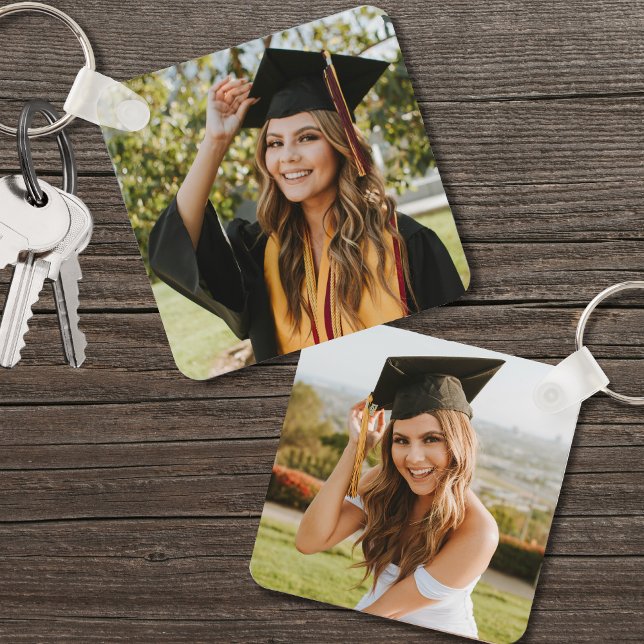 Doppelseitiger Abschluss Zwei Foto Schlüsselanhänger (Double Sided Graduation Two Photo keychain)