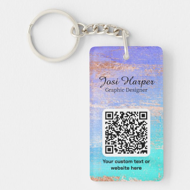 Doppelseitiger Gold-Aquamariner Lila Acryl-QR-Code Schlüsselanhänger (Vorderseite)