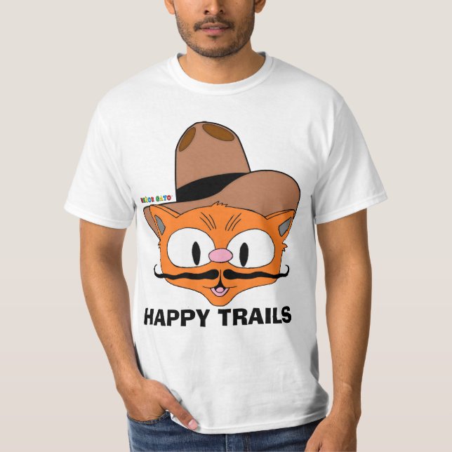 Doppelseitiger PAPPY TRAILS Cartoon Mustache Cat T-Shirt (Vorderseite)