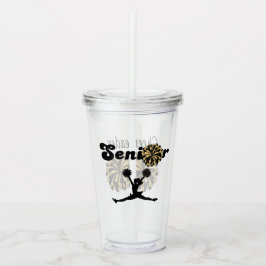 Doppelseitiger Senior Cheerleader Schwarz & Gold Acryltrinkbecher