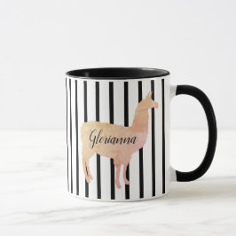Doppelseitiger Streifen Pink Llama Monogramm Tasse