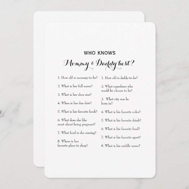 Doppelseitiges 2-Baby-Duschspiel - Ratschlag | Wer Einladung (Vorne/Hinten)