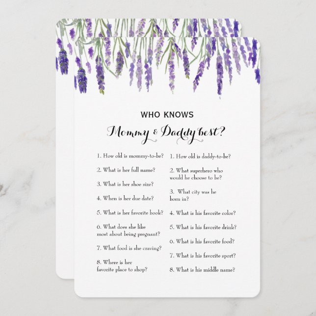 Doppelseitiges 2-Baby-Duschspiel - Ratschlag | Wer Einladung (Vorne/Hinten)